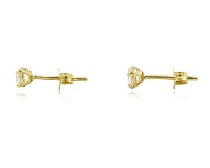 SOLID 14k Yellow Gold Basket 4 Prong 3.0mm Wide Simulated Diamond Stud Earrings