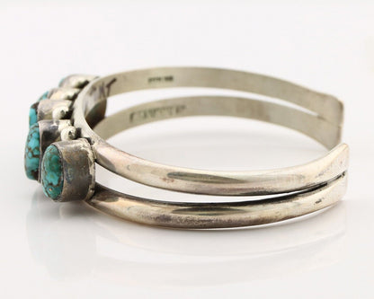 Navajo Bracelet 925 Silver Spiderweb Turquoise Artist Signed E SANDAVOL C80s