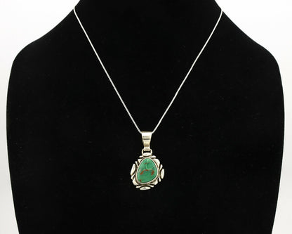 Navajo Necklace .925 Silver Green Variscite Signed Sun C.80's