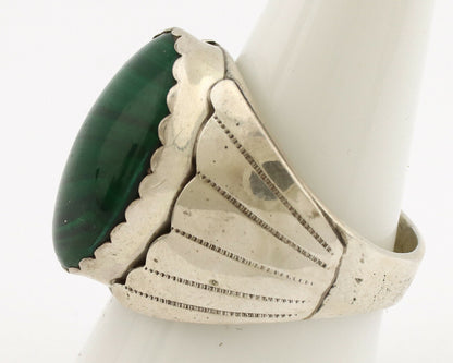 Navajo Ring .925 Silver Natural Green Malachite Artist Signed DL C.1980's