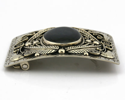 Navajo Handmade Belt Buckle .999 Nickle Silver Chromite Artist Signed Tipi C80's