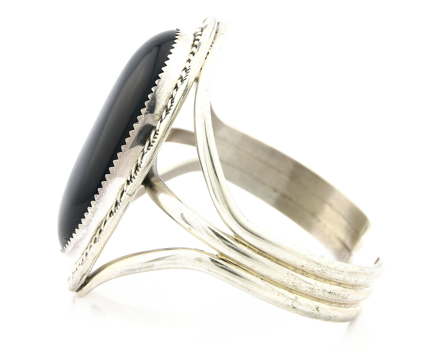 Navajo Bracelet .925 Silver Artist Signed PM Black Onyx C.80's