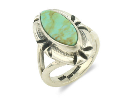 Navajo Ring .925 Silver Natural Mined Turquoise Artist Signed Gecko C.80's