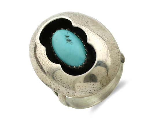 Navajo Ring .925 Silver Natural Blue Turquoise Native American Artist C.1980's