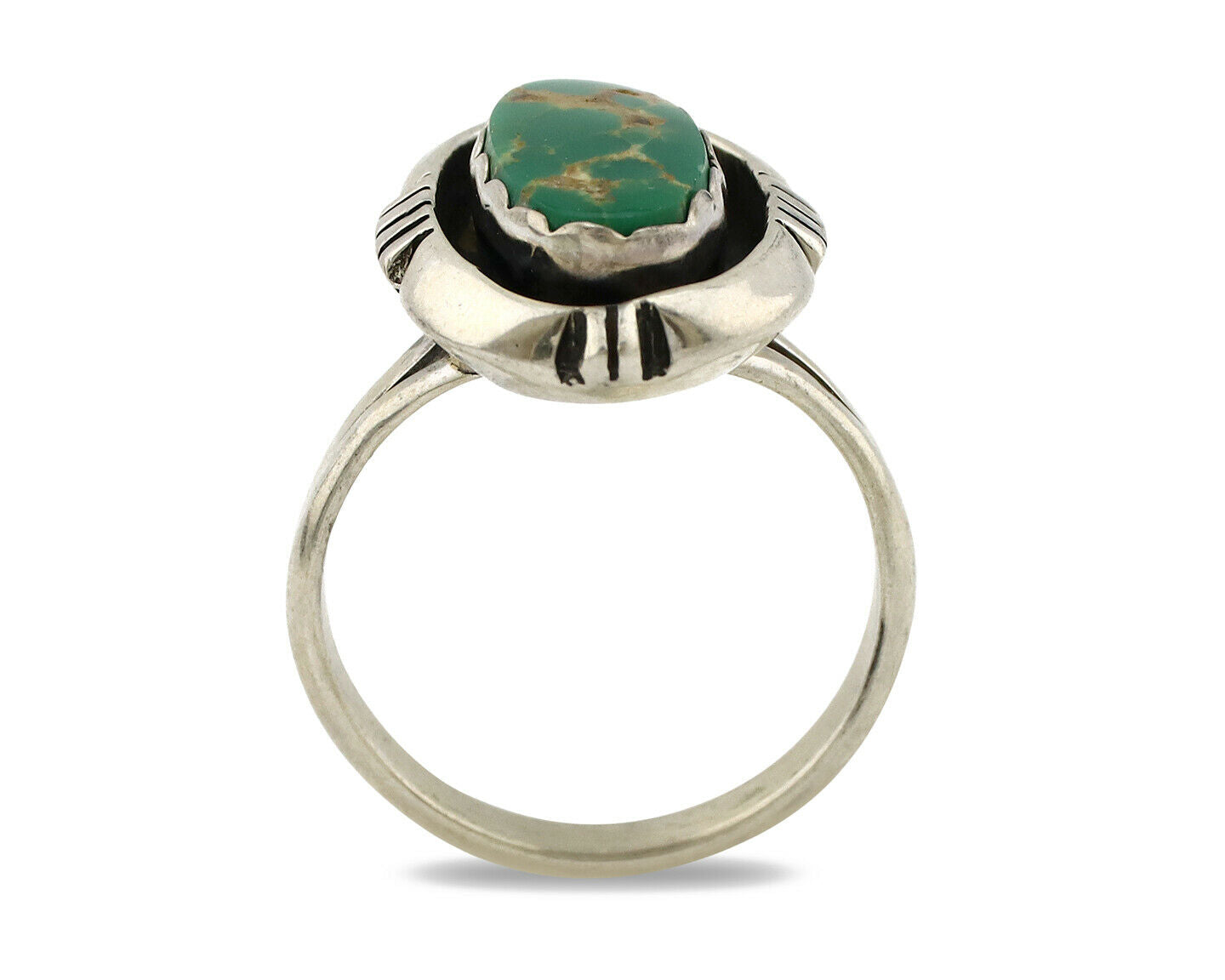 Navajo Ring .925 Silver Fox Mine Turquoise Handmade Native American Artist C80s