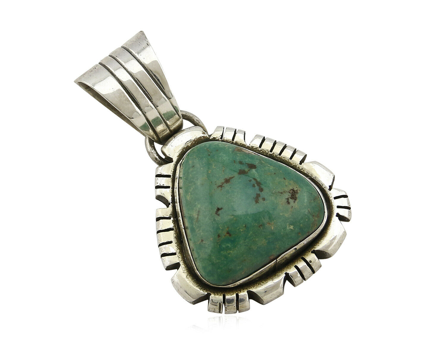 Navajo Pendant .925 Silver Kingman Turquoise Signed Artist FT C.80's