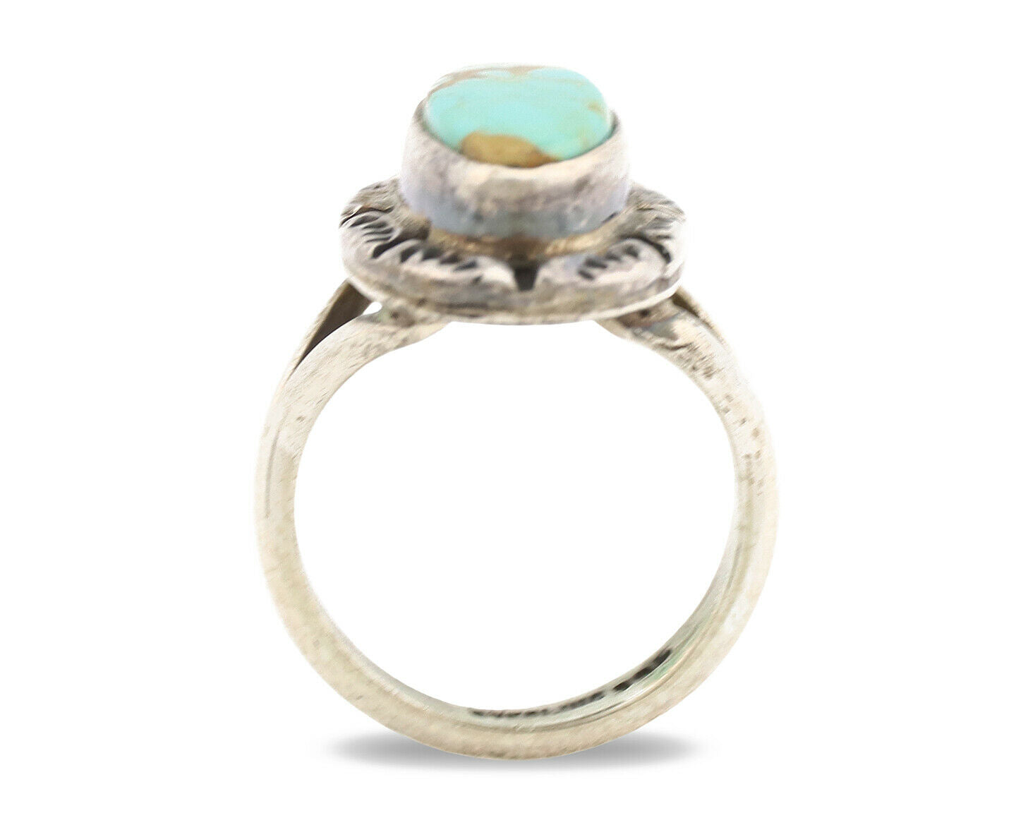 Navajo Ring .925 Silver Kingman Turquoise Artist Signed Gecko C.80's