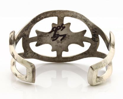 Navajo Sand Cast Cuff Bracelet .925 Silver Morenci Turquoise Native Artist C.80s