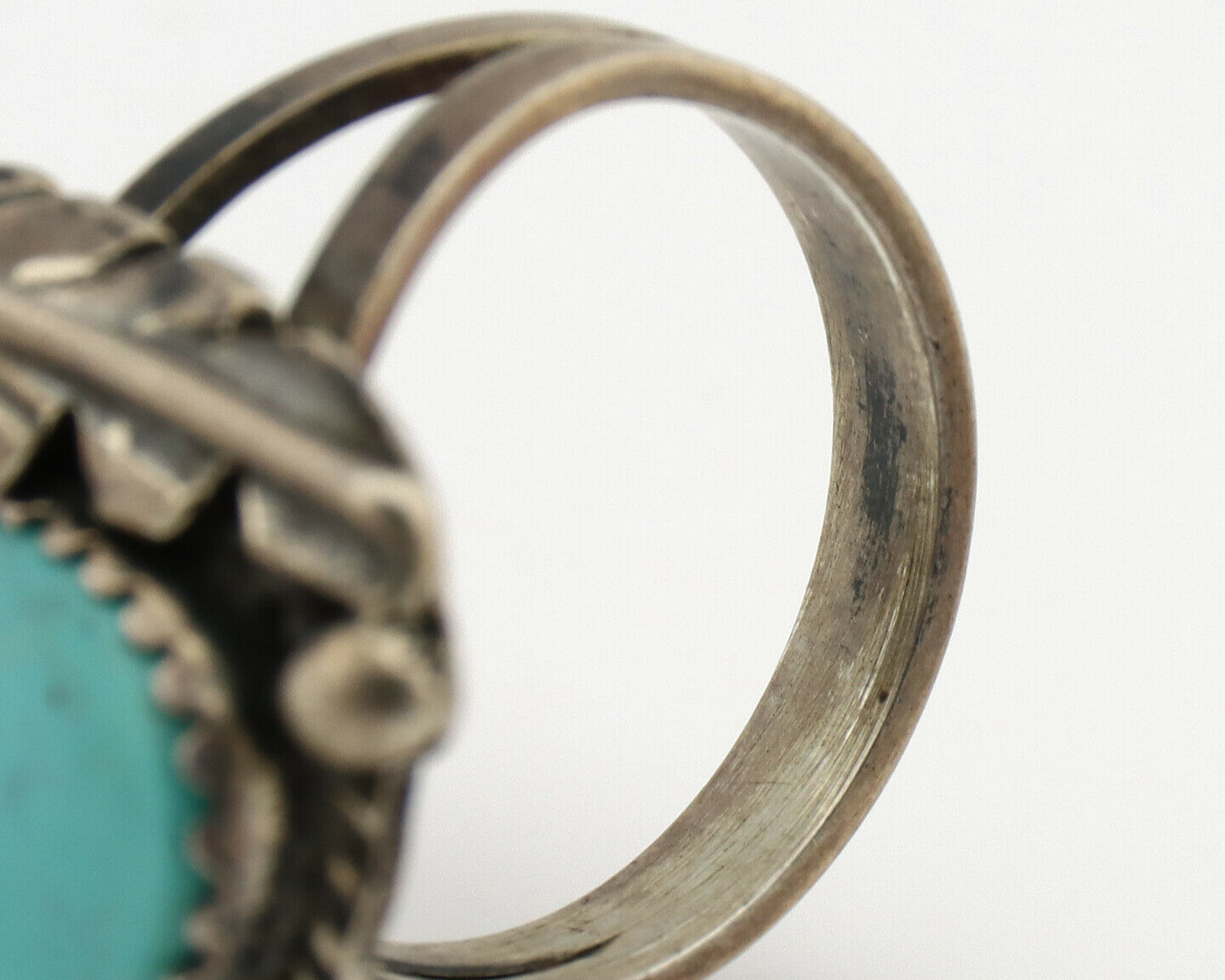 Navajo Ring .925 Silver Kingman Turquoise Native American Artist C.1980's