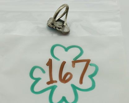 Navajo Ring .925 Silver Turquoise & Coral Native American Artist C.1980's