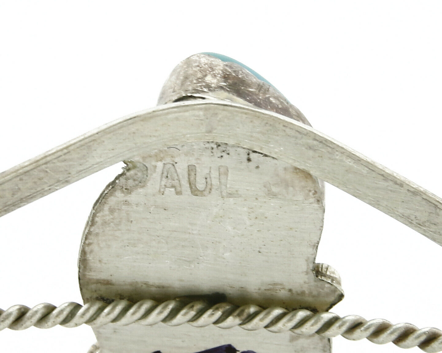 Navajo Bracelet .925 Silver Turquoise & Red Coral Cuff Signed Paul J Circa 1980s