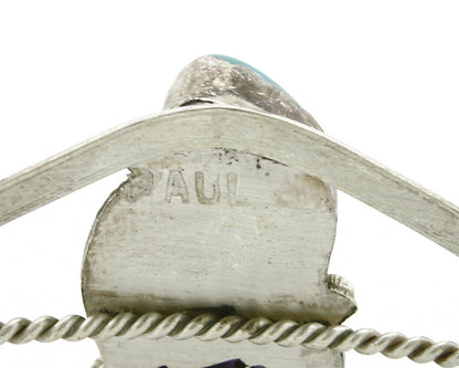 Navajo Bracelet .925 Silver Turquoise & Red Coral Cuff Signed Paul J Circa 1980s