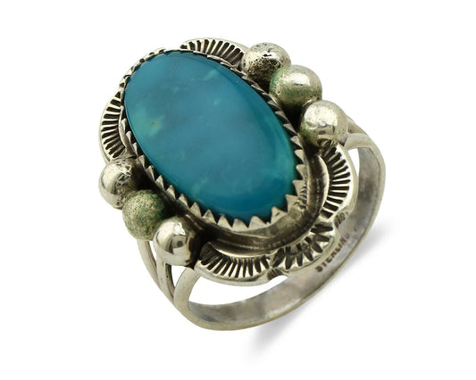 Navajo Ring .925 Silver Blue Turquoise Artist Signed Anna Begay C.1980's