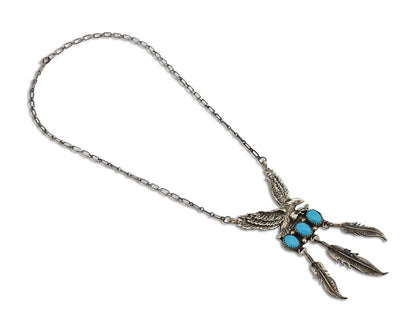 Navajo Necklace 925 Silver Sleeping Beauty Turquoise Artist Signed RB C.80's