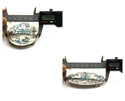 Navajo Belt Buckle .999 Nickle Silver Turquoise Coral Signed SD C.80's