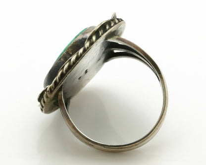 Navajo Handmade Ring .925 Silver Green Turquoise Artist Signed DC C.1980's