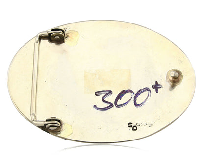 Navajo Belt Buckle .999 Nickle Silver Turquoise Coral Signed SD C.80's