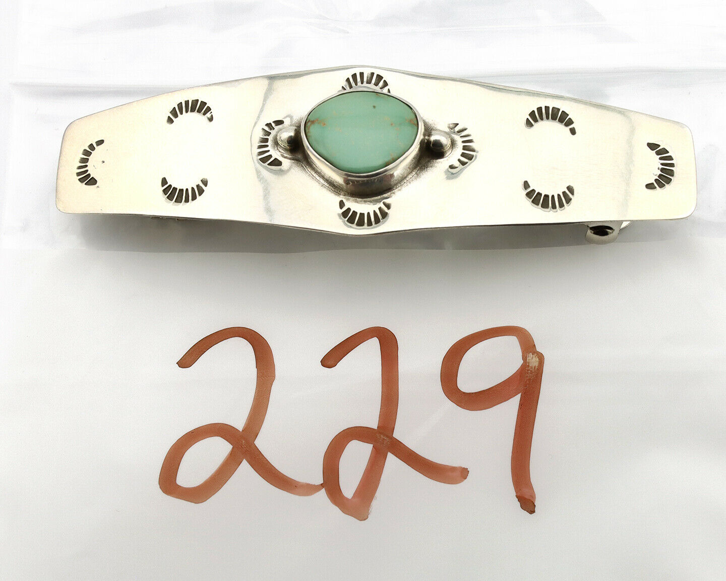 Navajo Hair Clip .925 Silver Globe Turquoise Barrette C.80's