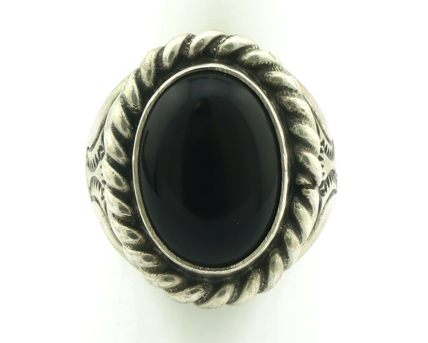 Navajo Ring .925 Silver Onyx Artist Signed Apache Manufacturing C.80's