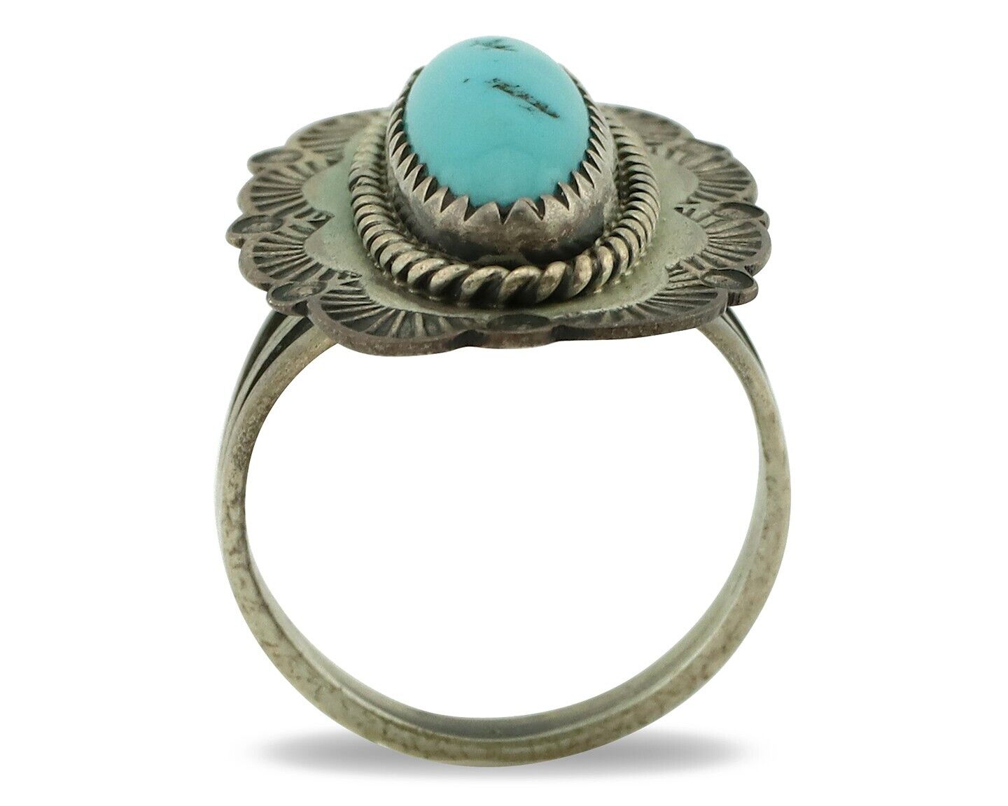 Navajo Ring 925 Silver Blue Turquoise Native American Artist C.80's