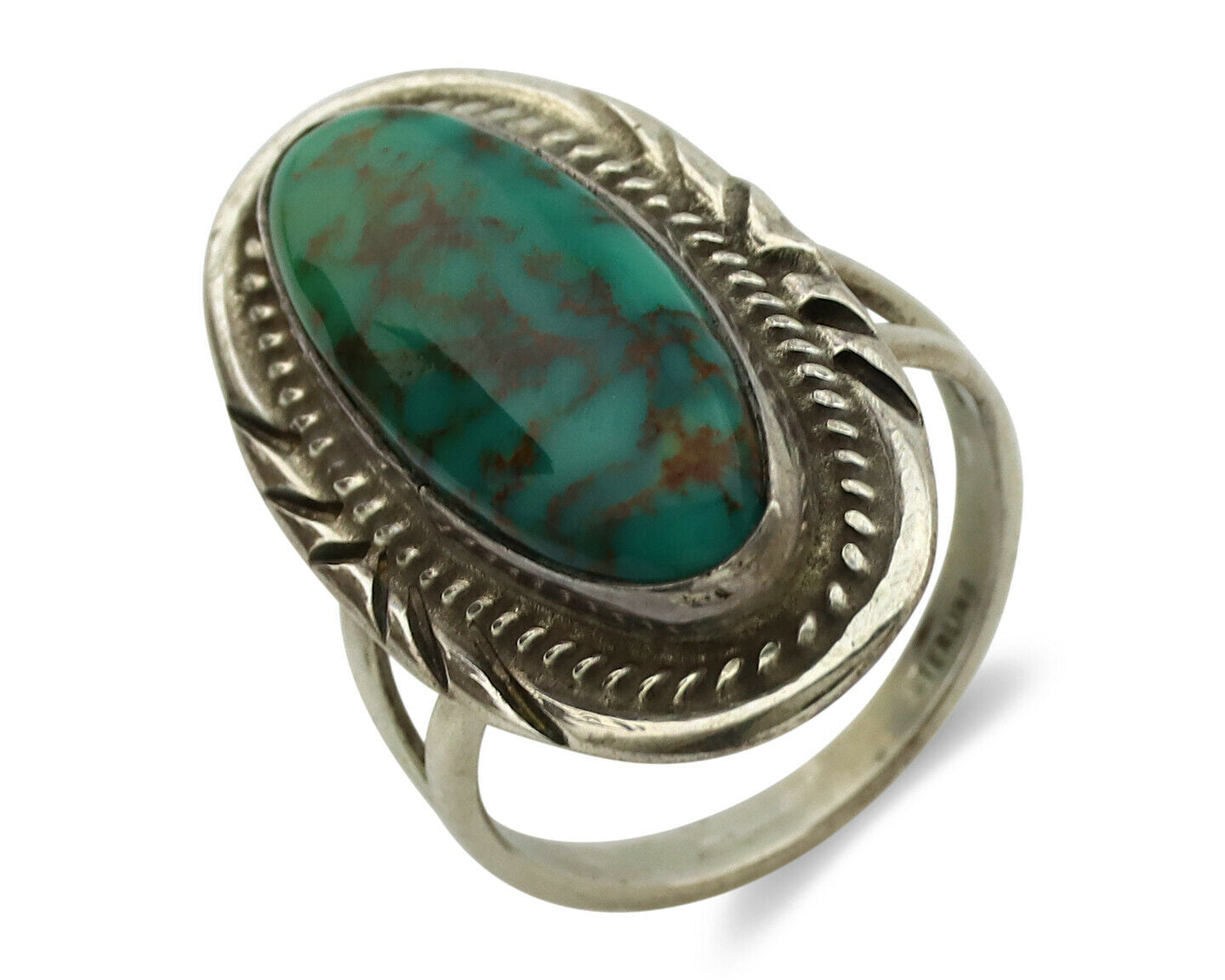 Navajo Ring .925 Silver Kingman Turquoise Native American Artist C.1980's