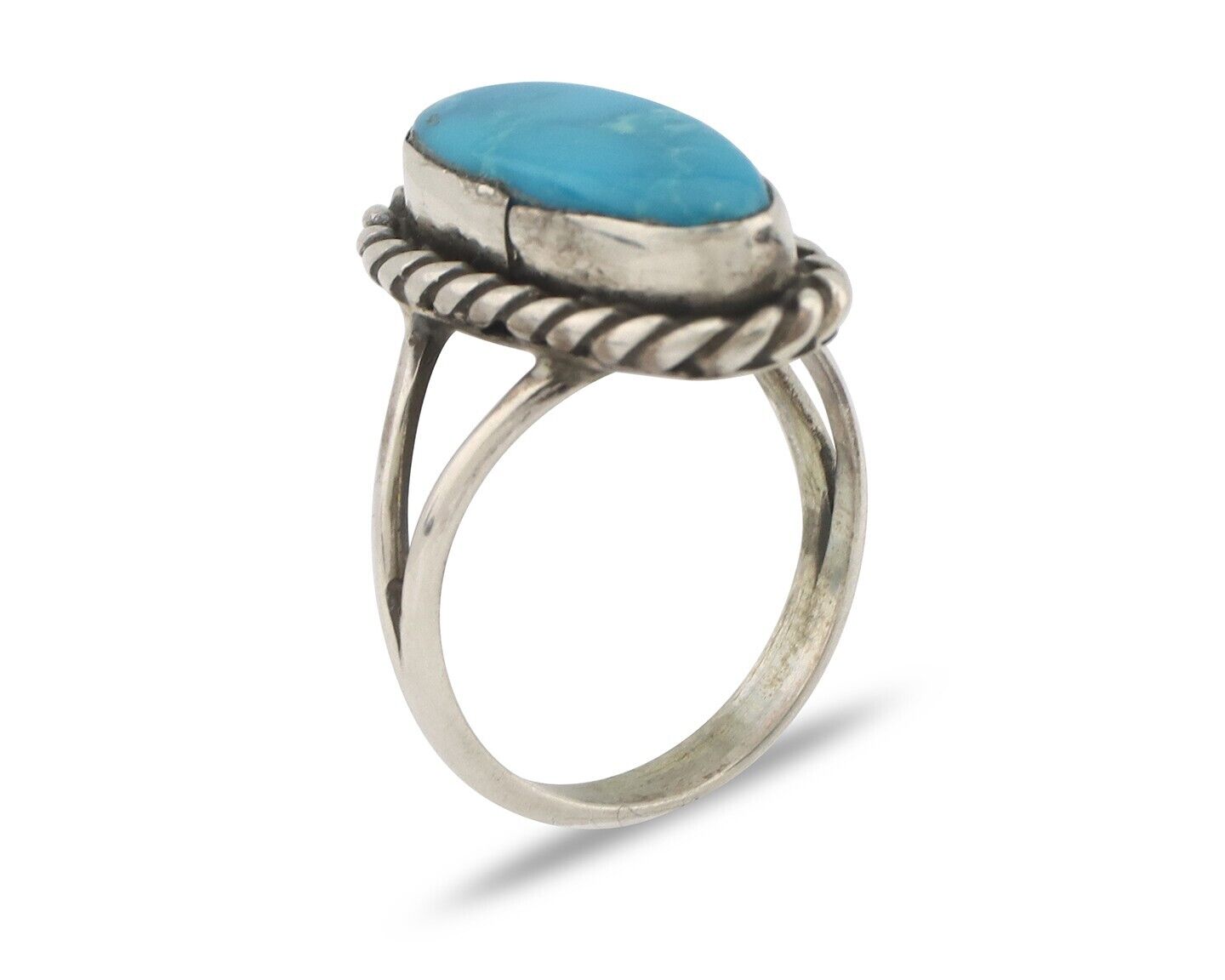 Navajo Handmade Ring 925 Silver Natural Blue Turquoise Native Artist C.80's