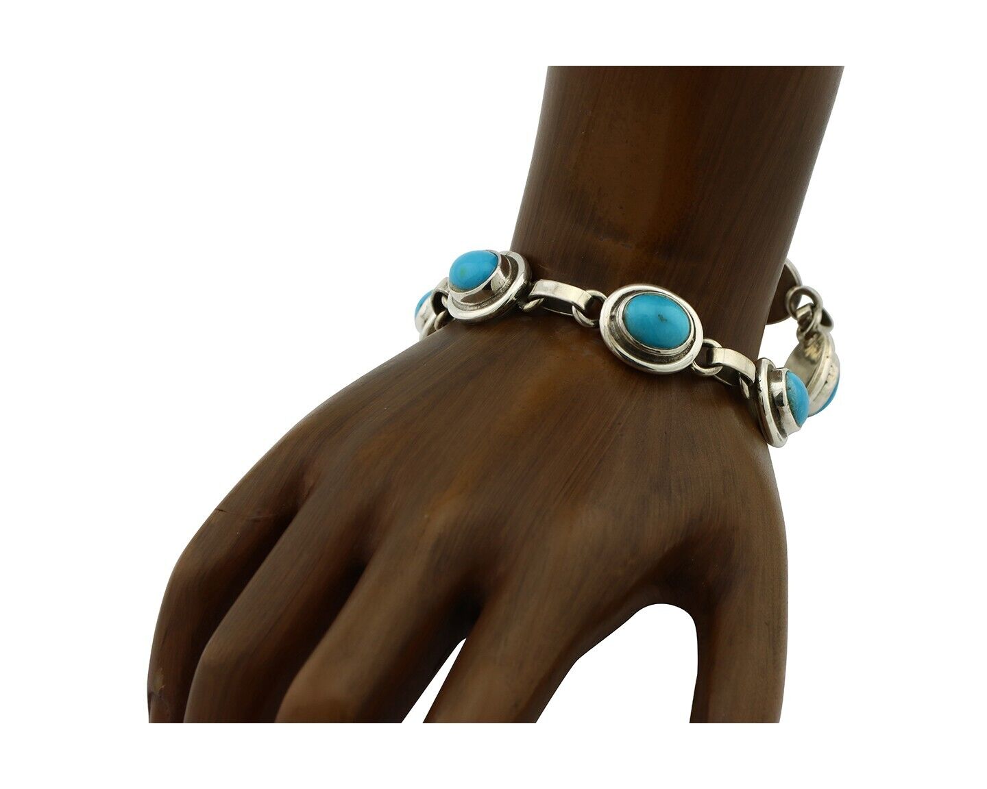 Navajo Link Bracelet .925 Silver Blue Turquoise Native American Artist C.80's