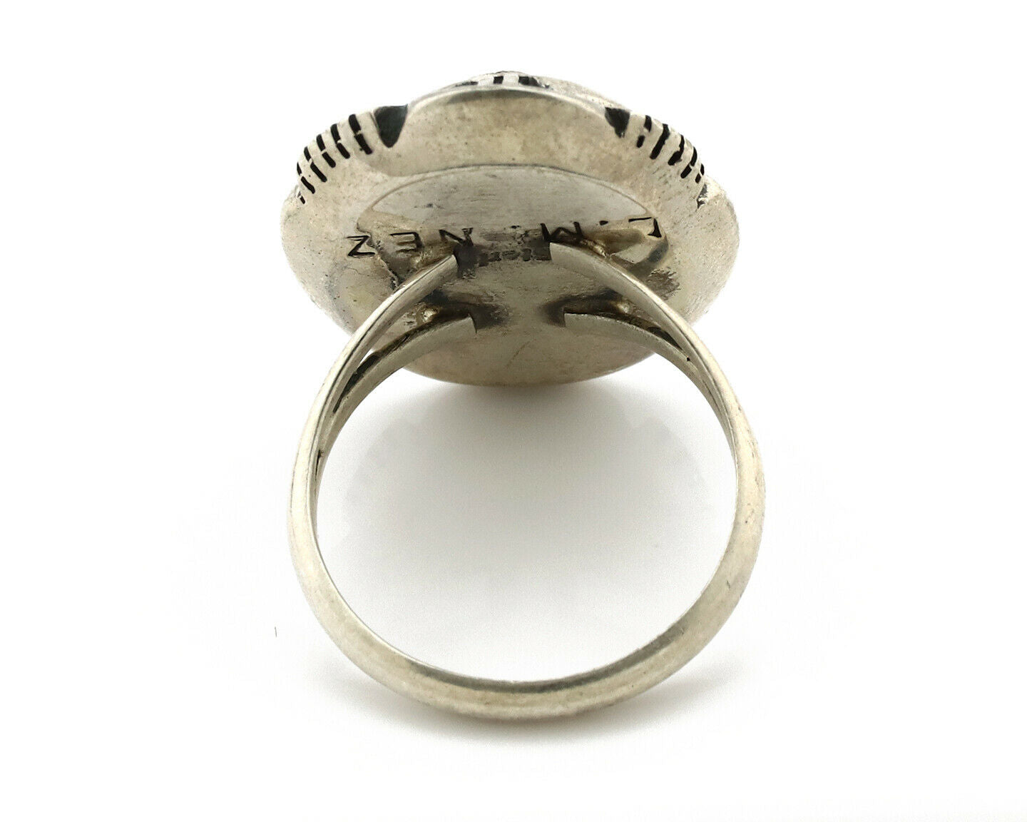 Navajo Ring .925 Silver Spiderweb Turquoise Artist Signed L. M. Nez C80s