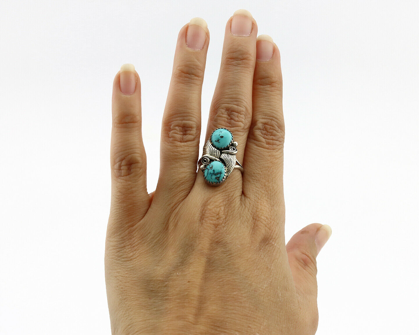 Navajo Ring .925 Silver Natural Blue Turquoise Native American Artist C.1980's