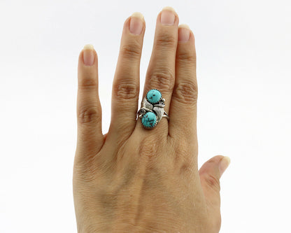 Navajo Ring .925 Silver Natural Blue Turquoise Native American Artist C.1980's