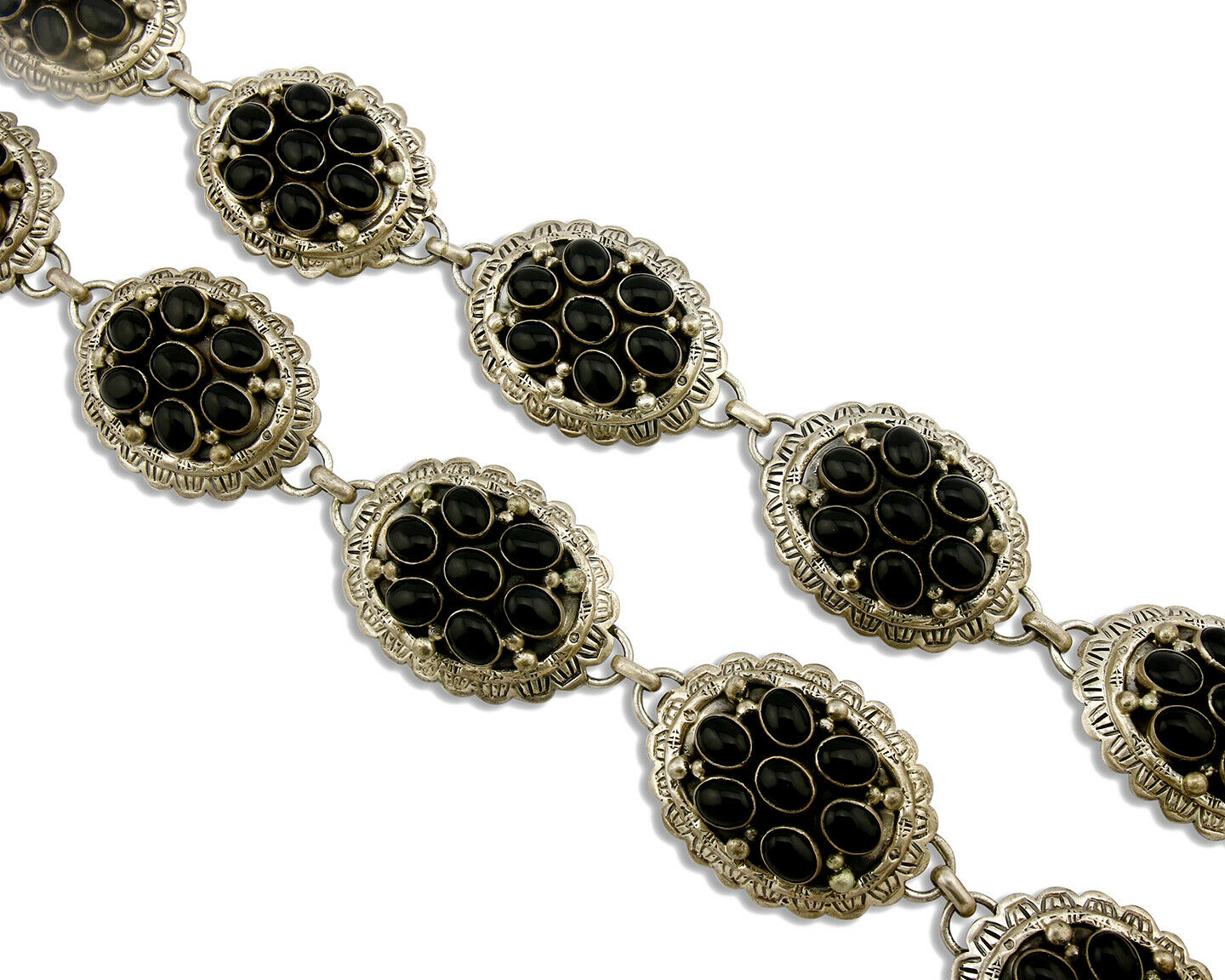 Navajo Concho Belt .925 Silver Onyx Signed M Montoya 80's