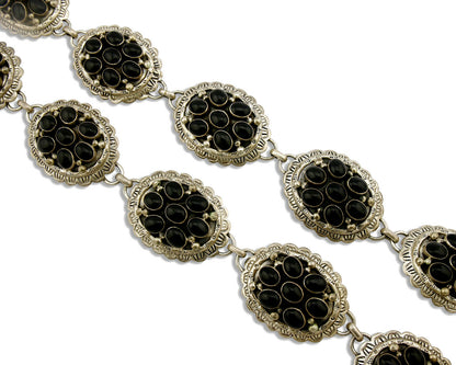 Navajo Concho Belt .925 Silver Onyx Signed M Montoya 80's