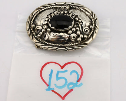 Navajo Belt Buckle .925 Silver Black Onyx Artist Signed C Montoya C.1980's