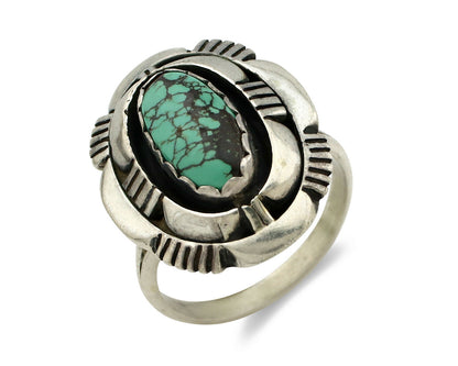Navajo Ring .925 Silver Spiderweb Turquoise Artist Signed L. M. Nez C80s