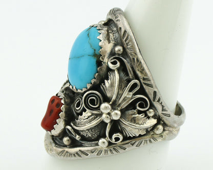 Navajo Ring .925 Silver Natural Blue Turquoise Native American Artist C.80's