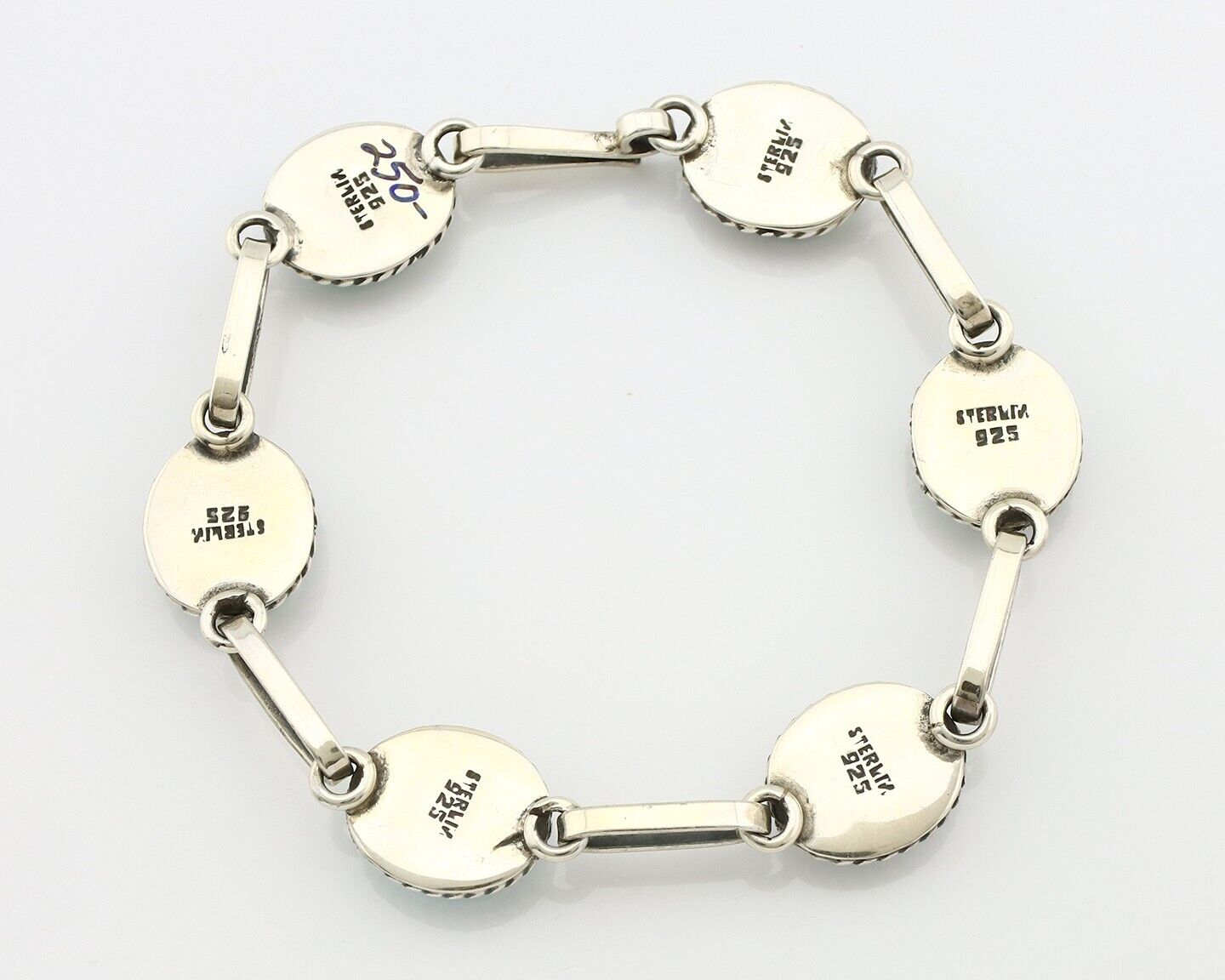 Navajo Link Bracelet .925 Silver Blue Turquoise Native American Artist C.80's