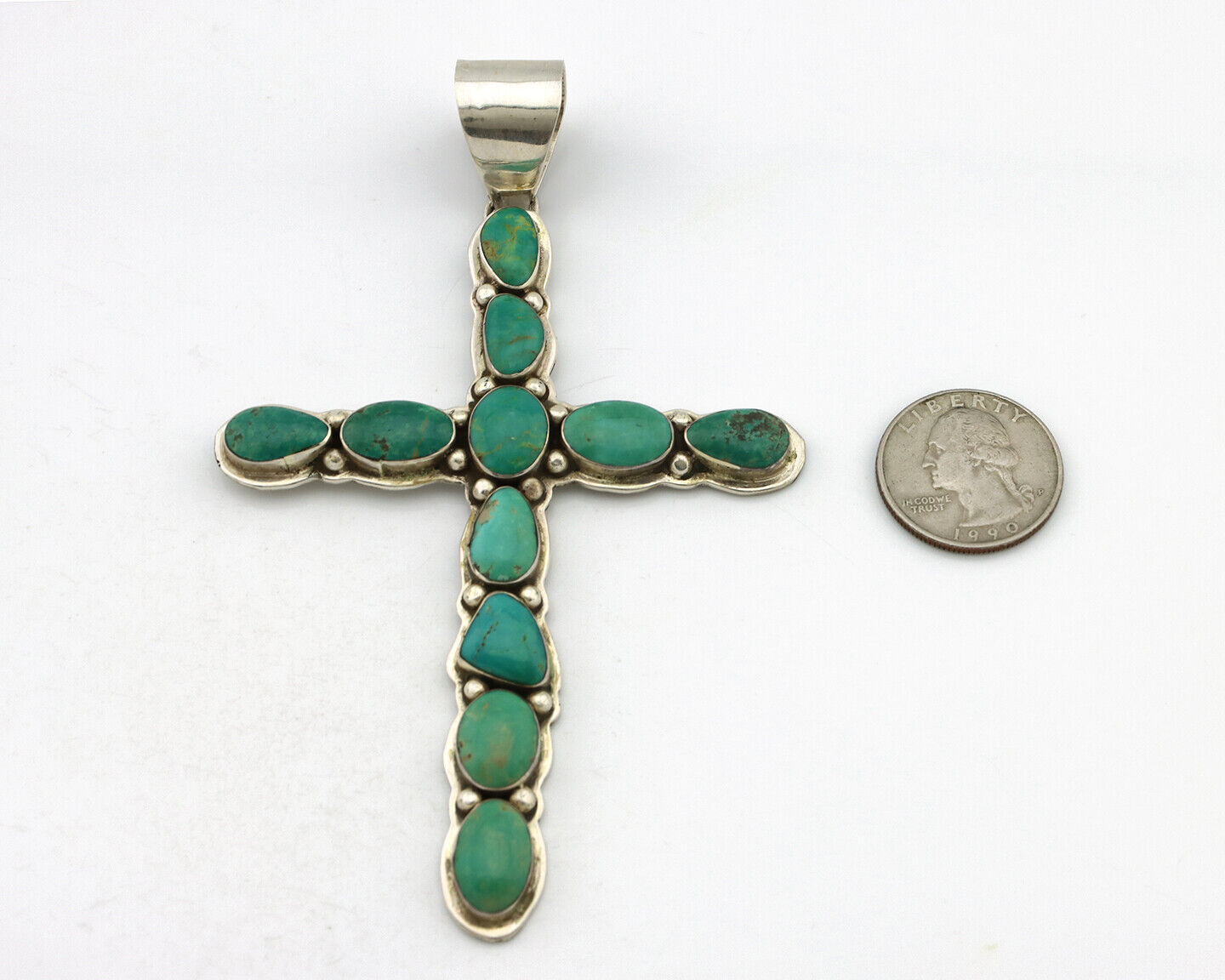 Navajo Cross Necklace 925 Silver Turquoise Artist Signed James Mason C.80's