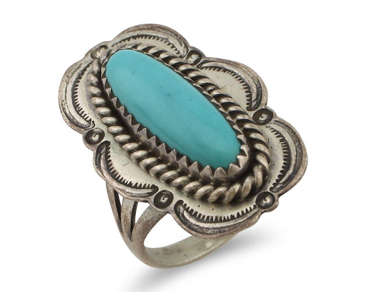 Navajo Ring .925 Silver Manassas Turquoise Native American Artist C.80's