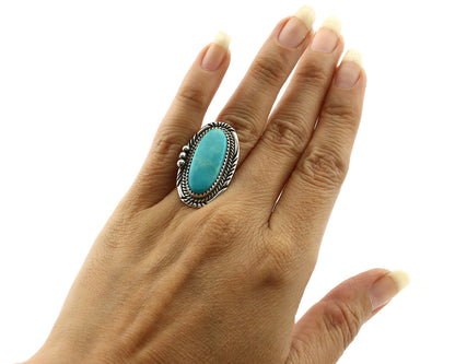 Navajo Ring .925 Silver Kingman Turquoise Native American Artist C.80's