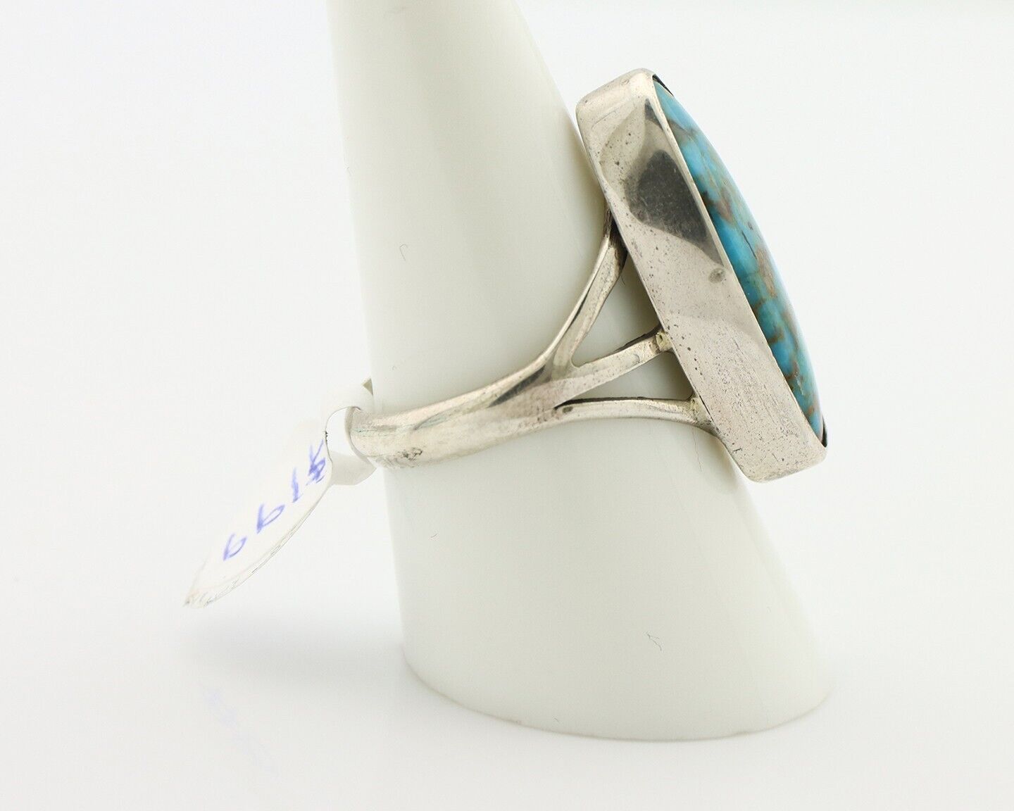 Navajo Ring .925 Silver Blue Gem Turquoise Native American Artist C.80's