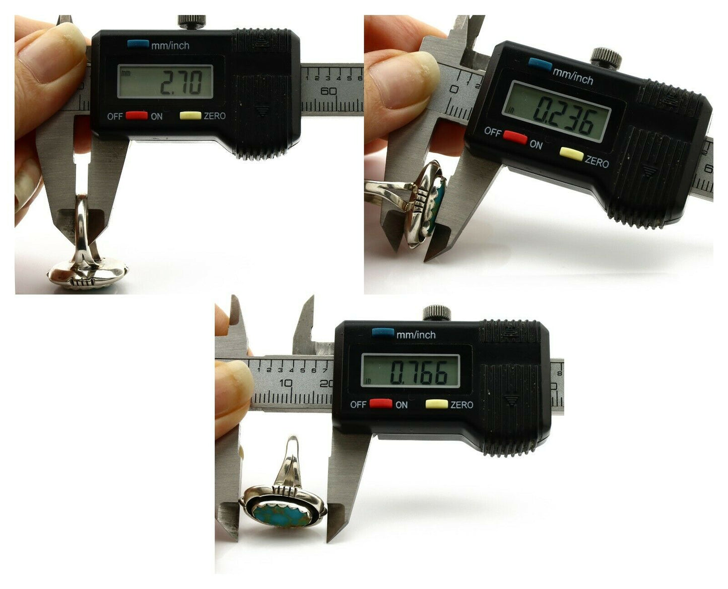 Navajo Ring .925 Silver Kingman Turquoise Handmade Native American Artist C80s