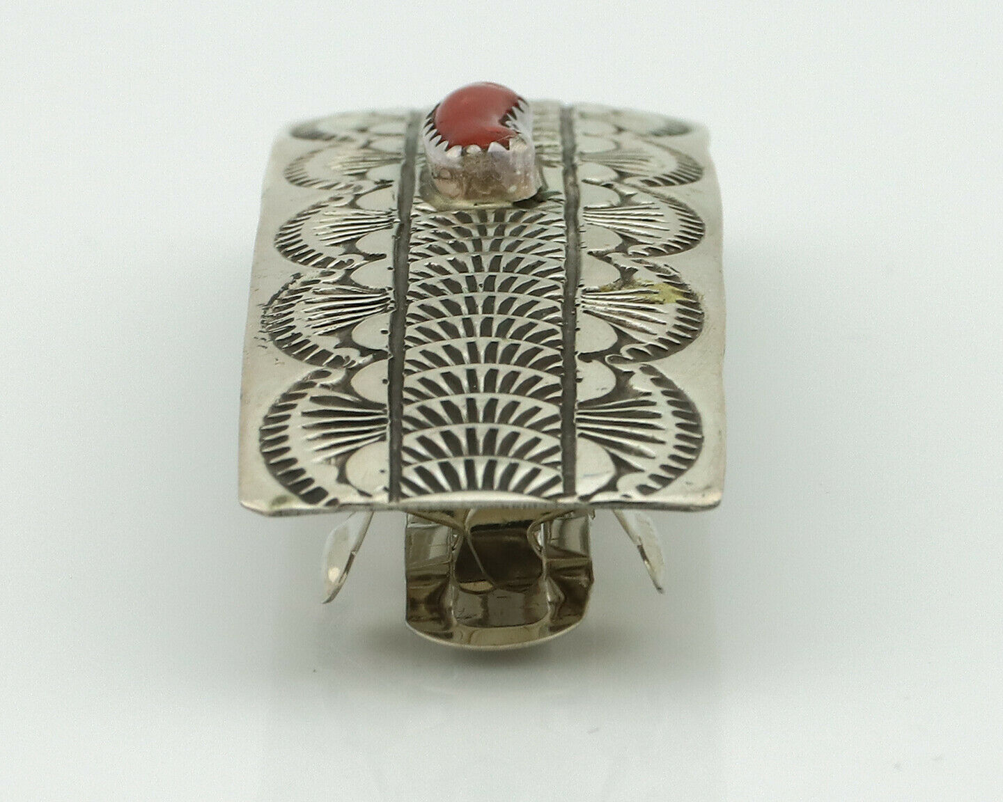 Women's Navajo Hair Clip .925 Silver Inlaid Red Coral Artist Signed WB C.80's