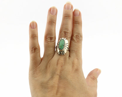 Navajo Ring .925 Silver Natural Mined Turquoise Artist Signed M Montoya C.80's