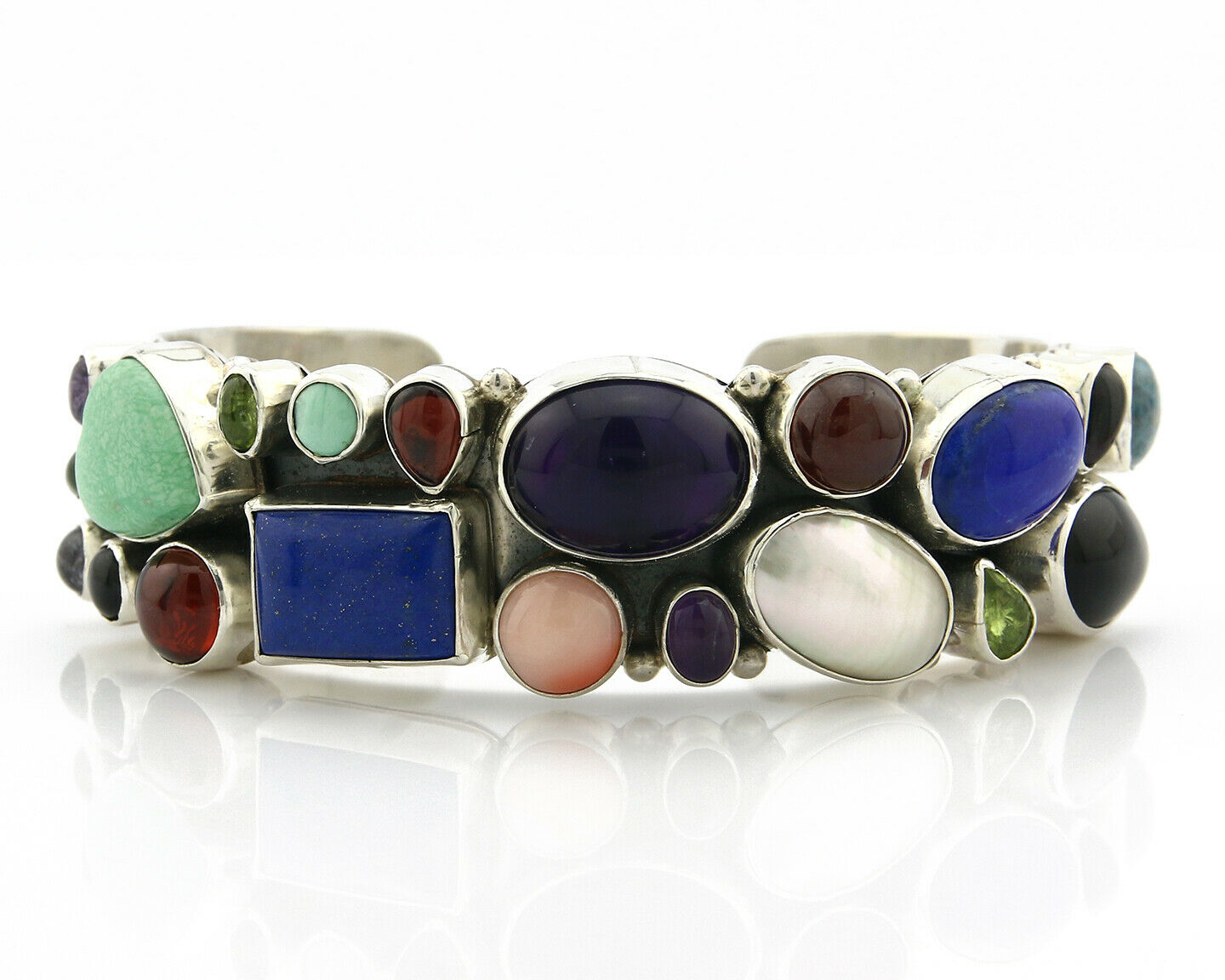 Navajo Bracelet .925 Silver Natural Gemstones Artist Sam Piazo C.80's