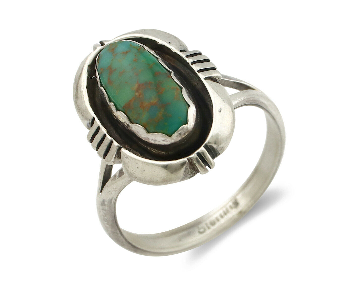 Navajo Ring .925 Silver Kingman Turquoise Handmade Native American Artist C.80's