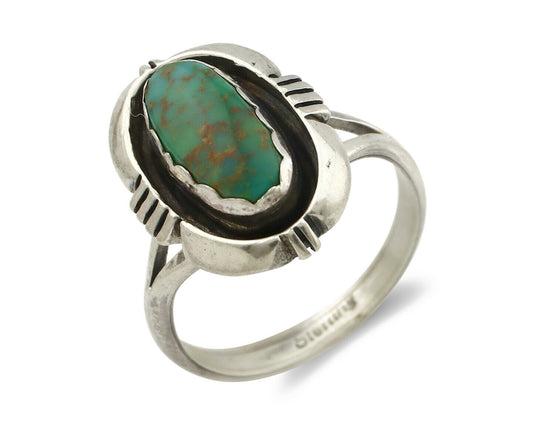 Navajo Ring .925 Silver Kingman Turquoise Handmade Native American Artist C.80's