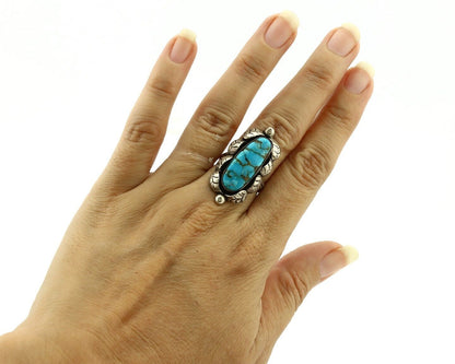 Navajo Ring 925 Silver Morenci Turquoise Native American Artist C.80's