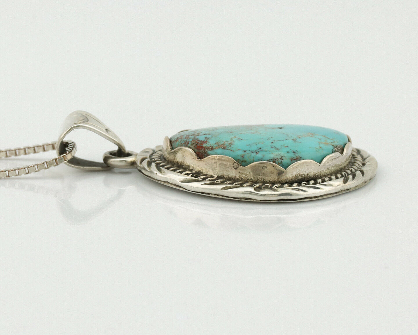 Navajo Handmade Pendant Necklace .925 Silver Artist Signed Sunrise C.80's