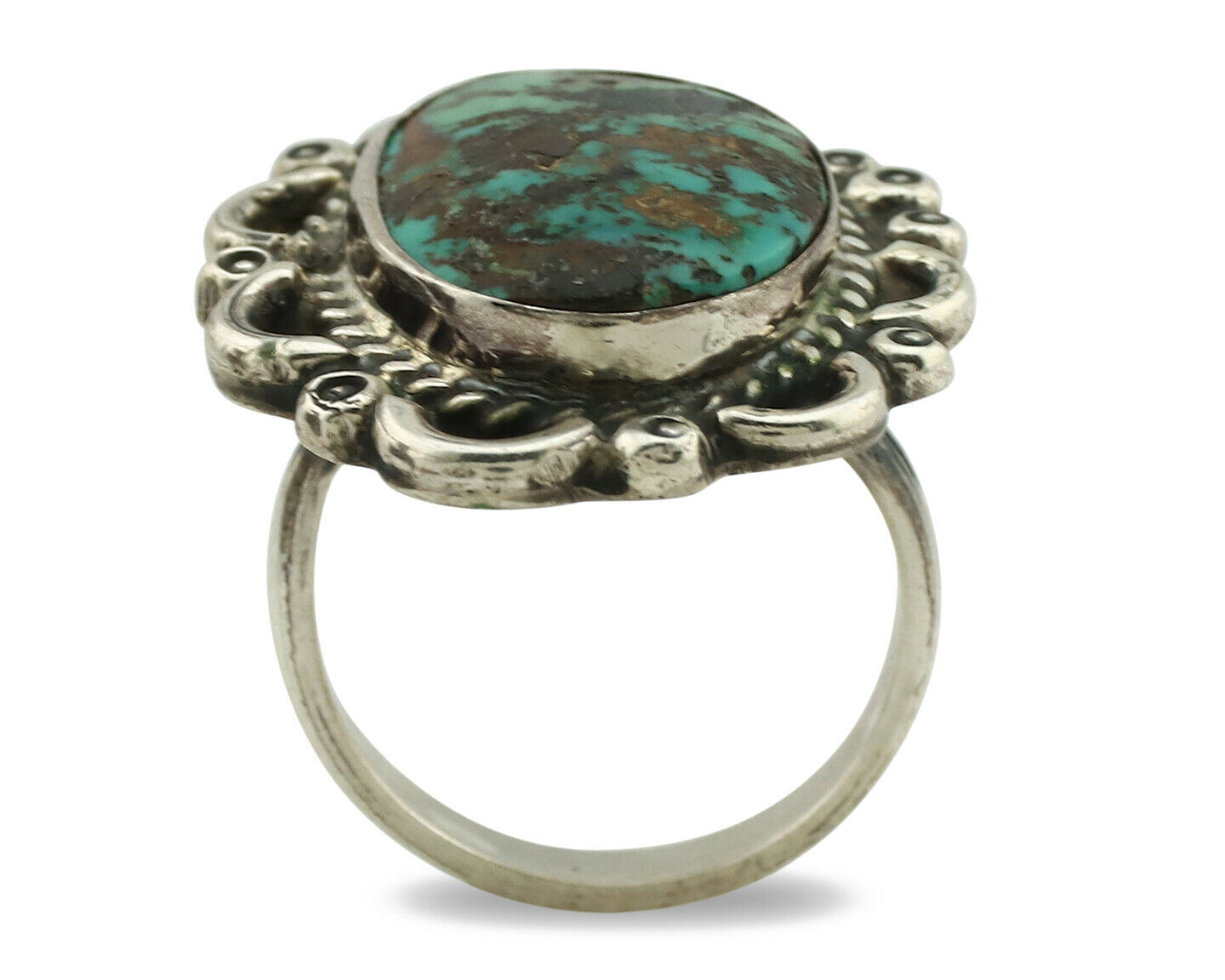 Navajo Ring .925 Silver Kingman Turquoise Native American Artist C.1980's