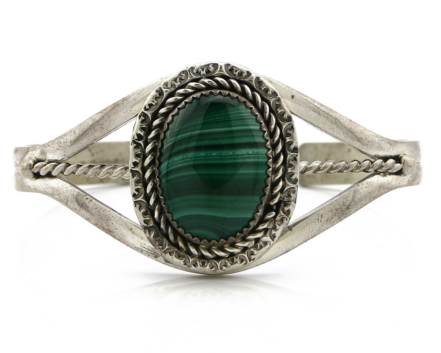 Women's Navajo Malachite Bracelet .925 Silver Native American 80's